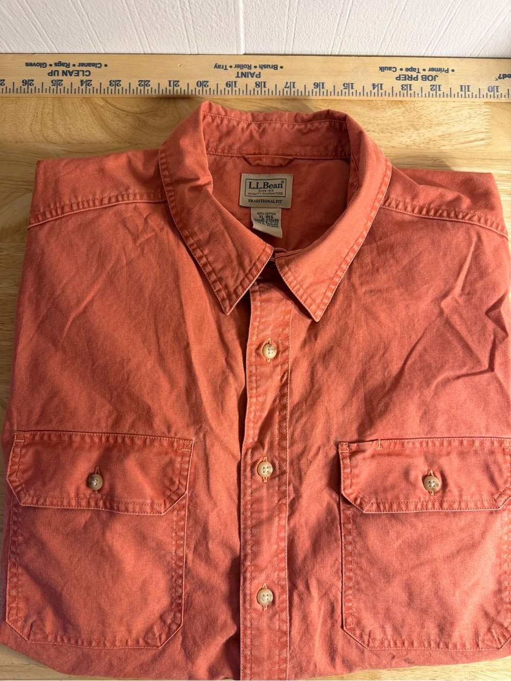 Vintage 100% Cotton L.L. Bean Men's Coral-Orange Button-Up Shirt Jacket